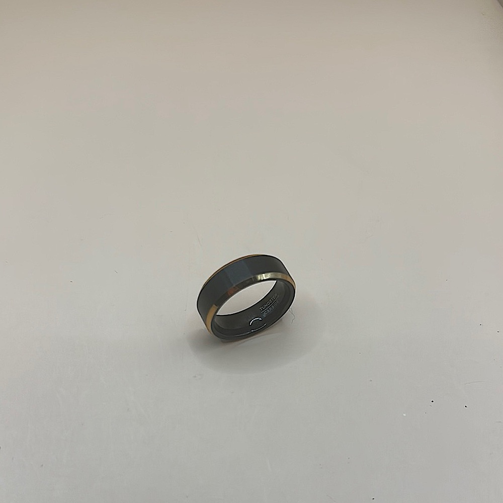 Black Tungsten Carbide Ring with Gold Tungsten Groove, Men’s Wedding Band